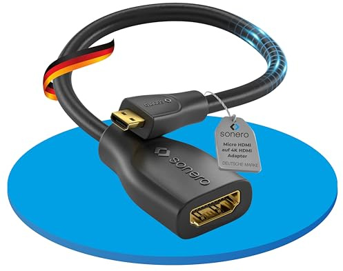 Sonero Micro HDMI auf 4K HDMI Portsaver Adapter, Premium High Speed, Micro HDMI D Stecker auf HDMI A Buchse, vergoldete Kontakte, zweifache Abschirmung, PVC-Mantel, 0,15m, (X-PHA030-0015)
