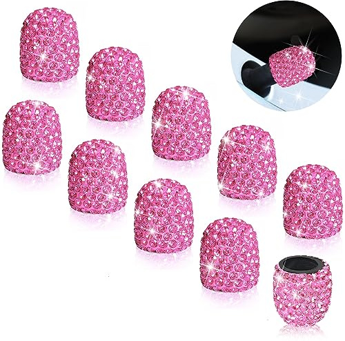 WSSROGY 10 Pack Bling Car Tire Valve Stem Cap Cover Universal for Car Truck Bike Motorcycle (Pink)