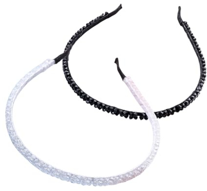 scicent Headband Rhinestone Sparkle Silver Diamond Head Band Crystal Bead Embellished Hairbands for Women Girls 2 Pieces (Black+White) - 19612