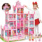 Puppenhaus für Mädchen Kleinkinder - Riesiges Puppenhaus mit 4 Puppen Figur, Möbel, Zubehör, LED Licht, 4 Geschichten Prinzessin Traumhaus Spielzeug Geschenk für Kinder 3 4 5 6 7 8 Jahre alt (Rosa)