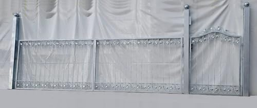 Monaco-GFT500/120R Garden Gate, Yard Gate, Metal, Wrought Iron, Latch P.Set, 100 Fire, Galvanised, 500 cm, 5 m, Double Wing Gate
