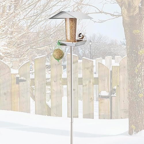 Melitec Design Futterstation VH06, Edelstahl Vogelfutterhaus mit Ständer, Einfach zu Befüllen, Wetterschutz, 167cm Hoch