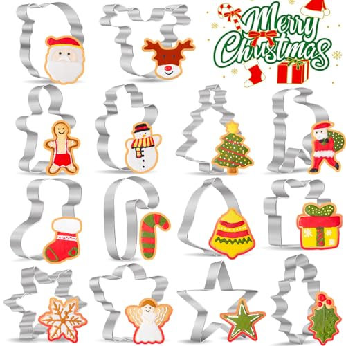 Ausstechformen Weihnachten Ausstecher 14 Stück, Nifogo Ausstechformen für Backen Xmas Party, Edelstahl Keksausstecher mit Lebkuchenmann, Weihnachtsbaum, Schneeflocke