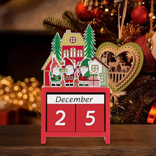 Generic Solar Garden Gnome Statue Christmas Countdown Wooden Christmas Countdown Desktop Calendar Building Christmas Countdown Decoration Christmas Home Decoration Moments Christmas Ornament (Red, 13