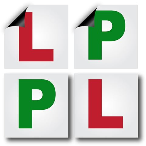 2 Magnetic L Plates & 2 P Plates - Pack of 4 DVLA Approved Size - Thicker Learner Plates Reusable,Scratch/Residue-Free, Water/Windproof, Tear-Resistant, Provisional New Driver Pass Plates for Car