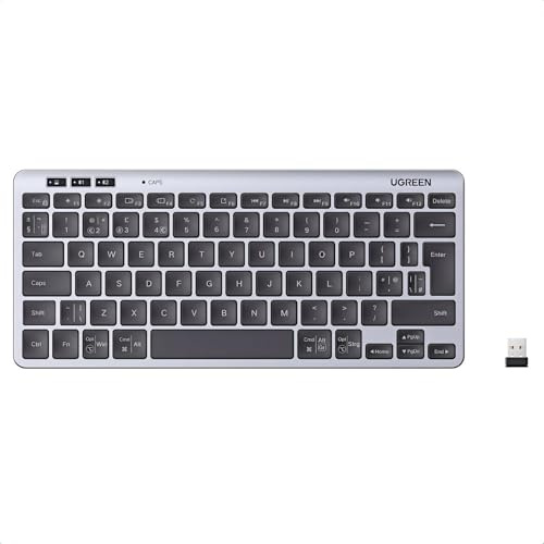 UGREEN Wireless Keyboard, Bluetooth 5.3&2.4GHz Dual Mode, Mini Keyboard for iPad/Tablet/PC/Laptop, 500-Day Battery, Connect 3 Devices, Ergonomic and Silent, Compatible with Windows/Android/MacOS/iOS