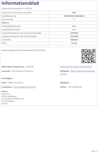 AEG Horno Multifunción TU5PB431SB, 72 L, Limpieza Pirolítica, 9 Funciones, 45 Programas, Wifi, SurroundCook, Pantalla LED, Cocción Multinivel, Carriles Telescópicos, Mandos Escamotables, Cristal Negro