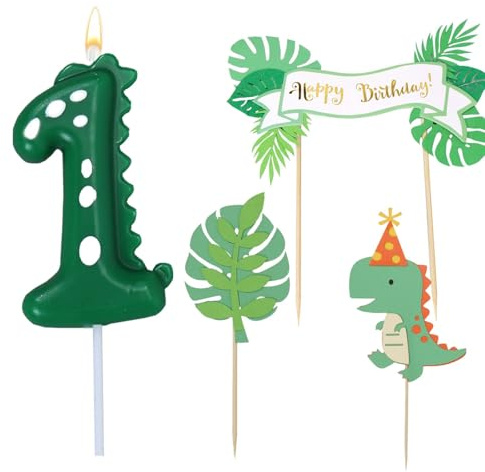 Velas Cumpleaños Números, Velas Dinosaurio 1 Años, con Topper Tarta, Números 1 Vela Verdes, Decoracion Cumpleaños de Fiesta