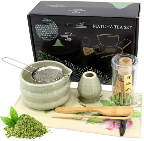 ZYNERY 8 Pcs Matcha Whisk Set, Matcha Kit for Ceremony with Whisk and Bowl, Matcha Spoon, Whisk Holder for Traditional Japanese Tea Lover