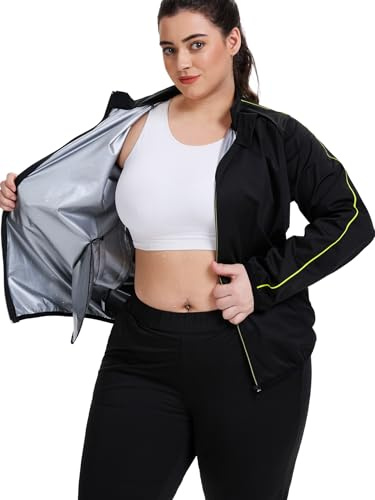 LAZAWG Sauna Suit Women Plus Size Sweat Jacket Long Sleeve Zipper Sauna Shirt Only Top for Workout Gym Exercise