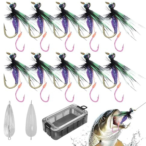 Artificiels De Pêche à La Mouche Perche,Appâts Artificiels Réalistes | 10 Appâts Artificiels Attrayant Double Hameçon pour Homme Cadeau Eau Salée Activités De Plein Air Camping