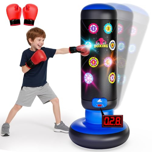 Interactive Punching Bag for Kids, Boxing Bag with Music & Light (Blue)