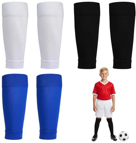 3 Pairs Football Sock Sleeves, Pre Cut Football Socks for Football Gear, Shin Pad Sleeves with Breathable Fabric, Black White Blue Sock Sleeves for Training and Games