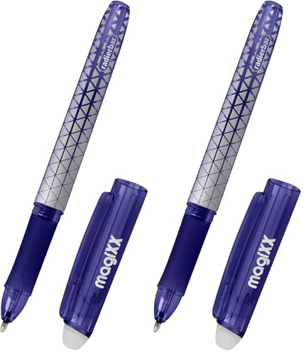 Online magiXX erasable pen Blue I Gel pen with eraser I Rub out ballpoint pen with gel refill blue, refillable, medium tip I Rollerball pen for kids, adults, school (Pack of 2)