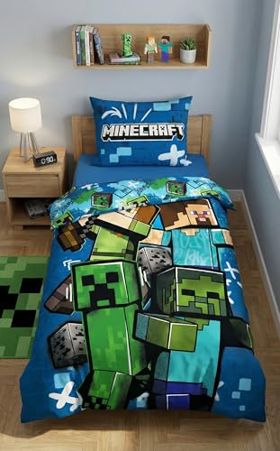 Minecraft Funda Nórdica Cama 90 140x200 + Funda Almohada Steve Alex Zombie