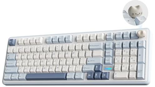 YUNZII B98 PRO QMK/VIA Trådlöst Mekaniskt Speltangentbord, 96% Layout med Numerisk Tangentbord, BT/2.4G/USB-C, Hot Swappable, RGB Bakgrundsbelysning (Blue, Candy Linear Switch) | QMK/VIA, 96 % layout med knappsats och kattvred, BT5.0/2.4G/USB-C, Gasketmontering, Hot-Swap, RGB för Win/Mac