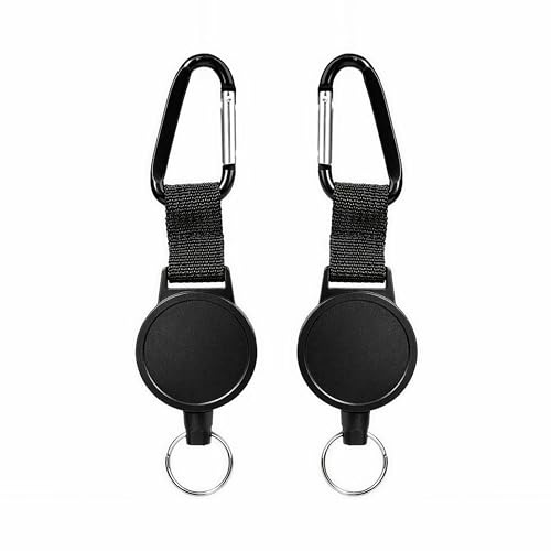 2 Pièces Porte Clé Rétractable Robuste avec Câble Acier 100 cm — Porte Badge Enrouleur/Porte Clef Extensible Idéal pour Clés et Badges, Enrouleur Porte Badge Rétractable Compact et Durable