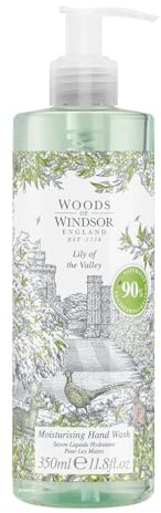 Woods of Windsor Lily of the Valley Hand Wash, Moisturising Soap with Notes of Geranium and Citrus, Liquid Hand Soap with Pump to Help Soften and Moisturise Skin, Lily of the Valley Scent 350ml