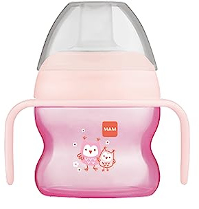 MAM Starter Cup (1 Count), Sippy Cup, Drinking Cup with Extra-Soft Spill-Free Spout and Non-Slip Handles, for Girls 4+ Months, Five Ounces, Pink