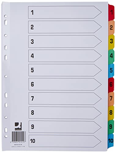 Q-Connect KF01519 indexförstärkta flerfärgade 1-10 numrerade flikar