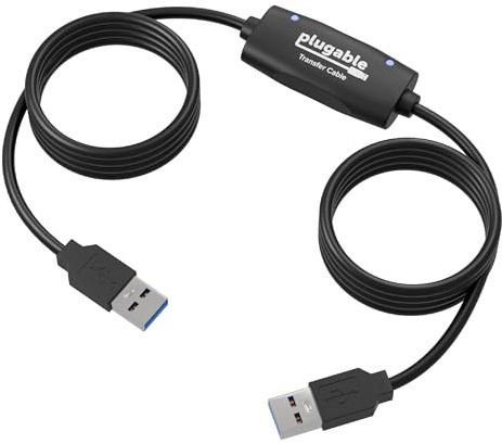 Plugable USB Transfer Cable, Unlimited Use, Transfer Data Between 2 Windows PC's, Compatible with Windows 11, 10, 7, XP, Bravura Easy Computer Sync Software Included