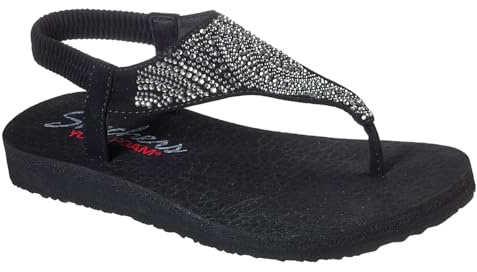 Skechers Damen Meditation New Moon Zehentrenner, Black Mitobuck/Smoke Rhinestone, 41 EU