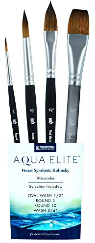 Princeton Artist Brush Co. Aqua Elite Professionelle Aquarell-Pinsel 4850 Serie – 4-teiliges Synthetisches Kolinsky Zobel-Aquarellpinsel-Set – Aquarell- oder Gouache-Pinsel – Künstlerpinsel