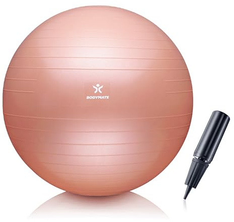 BODYMATE Pilatesboll i tjock plast med GRATIS e-bok, inkl. luftpump – Fitness Yoga Core kontorsstol