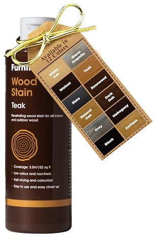 Furniture Clinic Wood Stain (Teak) – Fast Drying, Highly Concentrated, and Easy-to-Apply Wood Stain for All Indoor & Outdoor Wood – Water Based & Non-Toxic – 1L