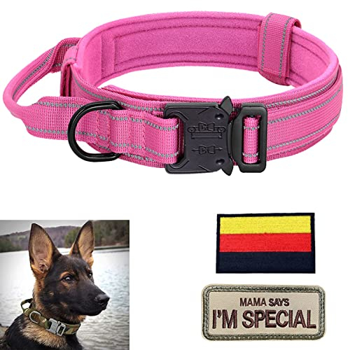 Hundehalsband Verstellbar mit Kontrollgriff, Taktisch Halsband Nylon, Hunde Halsband Gepolstert, Metallschnalle, für Mittlere Große Hunde Jagd Training Outdoor, Rosa M Breit