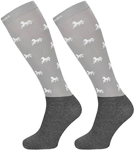 TODO Comodo Reitsocken Modern STPJM | Dünn Atmungsaktiv Reitstrümpfe Damen Herren Kinder Reiter Kniestrümpfe (STPJM - Horses 08, 39-42)