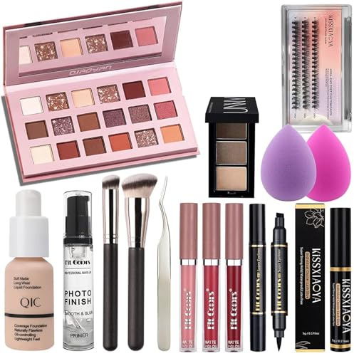 Set di trucco professionale tutto in uno, Fenshine Cosmetic Make Up Starter Kit con borsa di stoccaggio Viaggio portatile Make Up Palette Ombretto Fondazione Lip Gloss per adolescenti e adulti (16PCS)