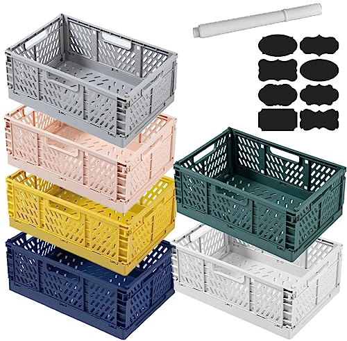 6 Cassette Plastica Impilabili,Cestino Portaoggetti,22×15×9cm Cestini Pieghevoli di Stoccaggio,Pieghevole Scatole di Immagazzinaggio Colorato Scatola di Stoccaggio Adatto per la Cucina,Bagno,Ufficio