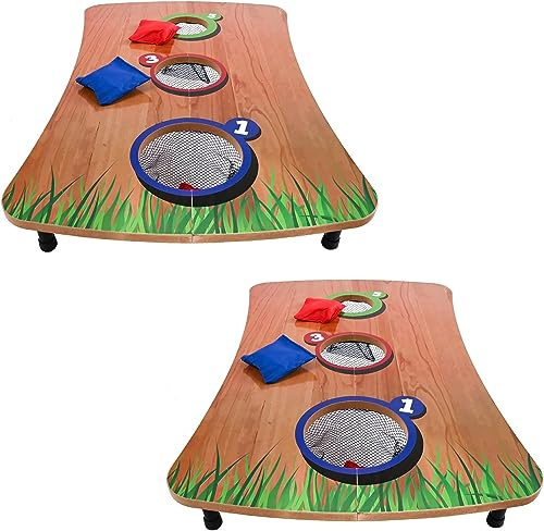 Unibos Set Of X2 Wooden Foldable Bean Bag Toss Garden Games Two Pack | Cornhole Game 2 Player Set | Point System | Outdoor Games New