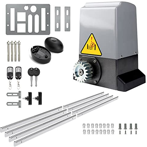 Blütezeit 5290lb Automatic Sliding Gate Opener Rack Drive Operator for Heavy Driveway Slide Gates Up to 40 Feet, Rolling Gate Motor with 2 Remote Controls, Infrared Sensor & Complete Hardware Kit