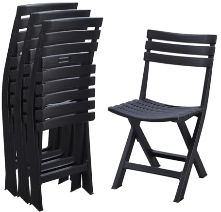 KAIHAOWIN Kunststoff Klappstuhl 4er-Set - Balkon & Garten Klappstühle mit Rückenlehne, Schwarz
