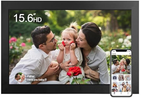 Marco de Fotos Digital - 15.6 Pulgadas WiFi Marco Digital de Fotos, 32GB Pantalla Táctil IPS HD Rotación Auto Digital Photo Frame,Comparte Fotos o Videos a Través de la Aplicación Primer día