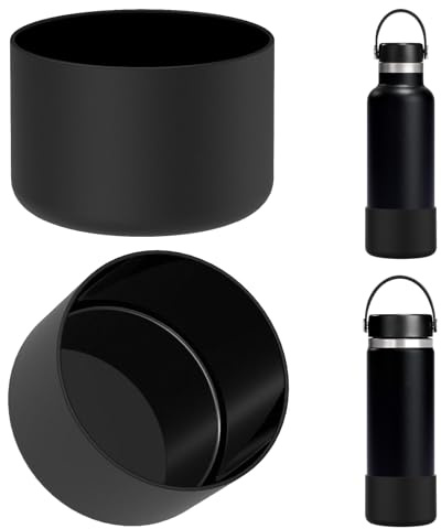 Linkidea 2 Pack Water Bottle Boot Compatible with Hydro Flask Wide Mouth Bottle 12oz/14oz/16oz/18oz/20oz, Silicone Bottle Bottom Sleeve Bumper Protector (Black)
