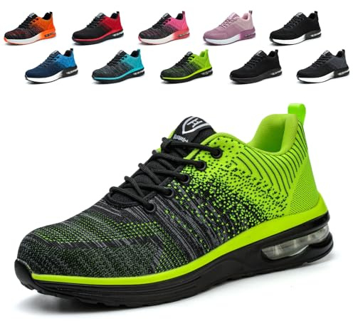 Hitopteu Scarpe Antinfortunistiche Uomo Donna Leggere Estive Scarpe da Lavoro con Punta in Acciaio Traspiranti Scarpe Sicurezza Sportive Antiscivolo Verde 42 EU 260