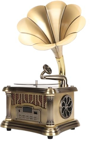 Gramófono Vintage con Salida Tocadiscos Vintage Gramófono Retro, Gramófono Retro con Control Remoto, Carga USB, Mini Fonógrafo Vintage para Entretenimiento en el Hogar