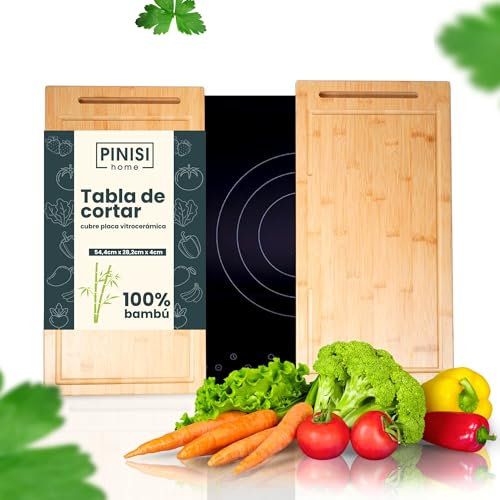 Pinisi Home 2 piezas cubre vitrocerámica 100% bambú Antideslizante - protector vitroceramica induccion -cubre vitroceramica Universal- tapa vitroceramica -protector encimera -tapa para vitroceramica