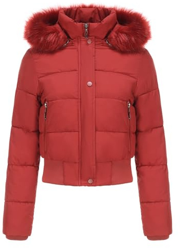 Generisch Veste en duvet pour femme légère avec capuche amovible - Manteau en duvet chaud pour femme Veste matelassée courte avec fermeture éclair Veste d’hiver épaisse avec poche Veste courte