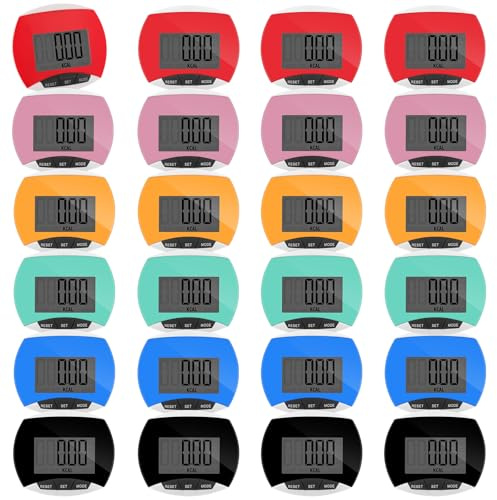 Copkim 24 Pcs Pedometer for Walking Bulk LCD Step Counter with Calories Burned Portable Accurately Step Tracker for Women Man Adults Jogging Hiking Running Walking(Mixed Colors)