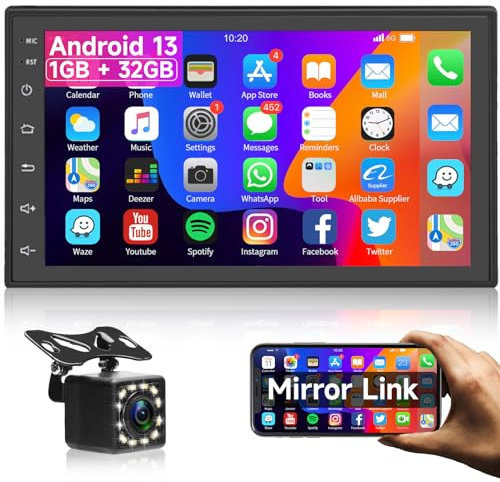 Hodozzy 32G Double Din Android Car Stereo With GPS Navigation, 7 inch Touch Screen 2 Din Car Radio With WiFi, Bluetooth, Mirror Link,FM RDS Radio,USB, SWC Car Multimedia Player+Backup Camera
