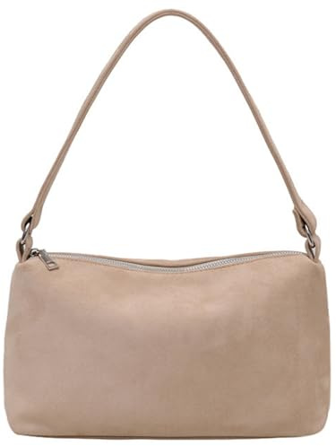 Damen 2025 Herbst Winter Retro Wildleder Schultertasche Kleine Handtasche Weiches PU Wildleder Clutch Bag, Beige