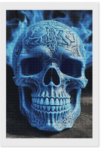 HETVBNS Kit de peinture diamant pour adultes - Impression 3D - Tête de mort bleue - Kit d'art diamant 5D - Peinture par numéro pour débutants - Peinture diamant pour décoration murale - 20,3 x 30,5 cm