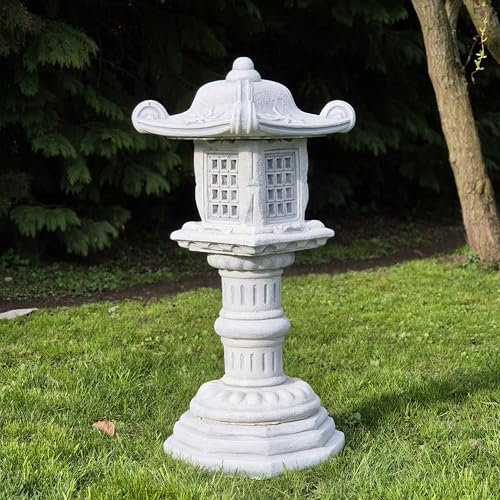 Große Japanische Steinlaterne, Japanische Lampe Feng Shui 97 cm / 75 kg – 4‑teilige Montage – 20 mm Kabeldurchführung – Wetterfest & Frostsicher bis –30 °C