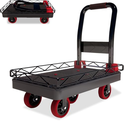 NiceyCare 2IN1 Heavy Duty Platform Truck Flatbed Cart, 106×66CM 1000KG Capacity Push Cart Dolly with Detachable Solid Steel Cage, Collapsible Folding Cage
