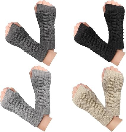 Muorruo 4 paires de gants sans doigts pour femmes, mitaines d'hiver chaudes avec trou pour le pouce, manchons en tricot doux et extensibles pour femmes avec trou pour le pouce