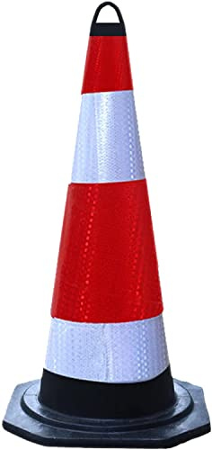 Coni stradali portatili antivento e antiurto, Cono di sicurezza stradale in gomma rossa 90x45x45cm con maniglia e collare riflettente